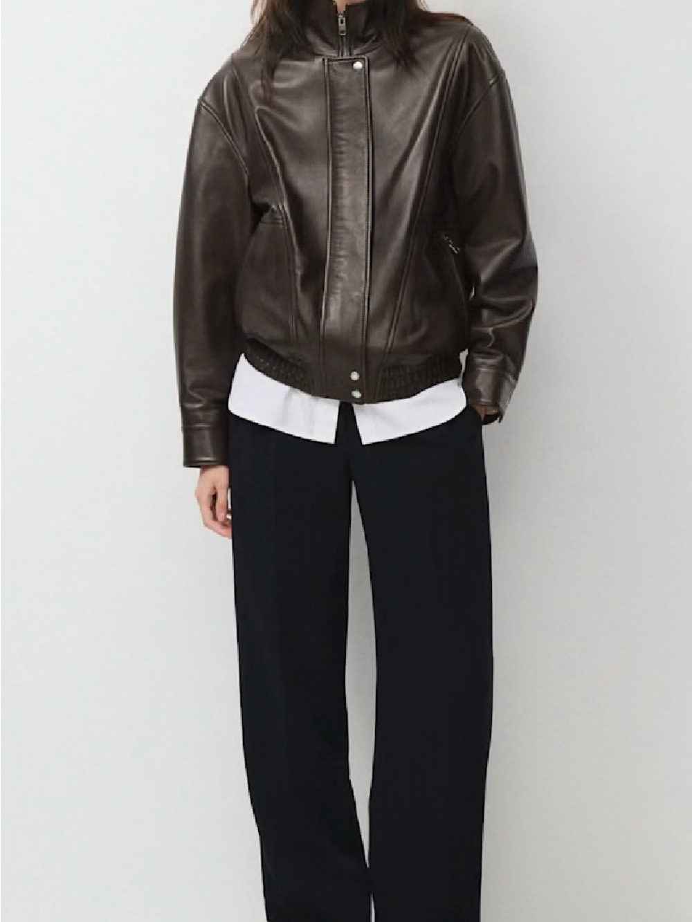 Aritzia Dark Brown Leather Bomber Jacket